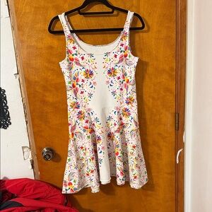 Colorful Floral Fit-and-Flare Dress - White Base